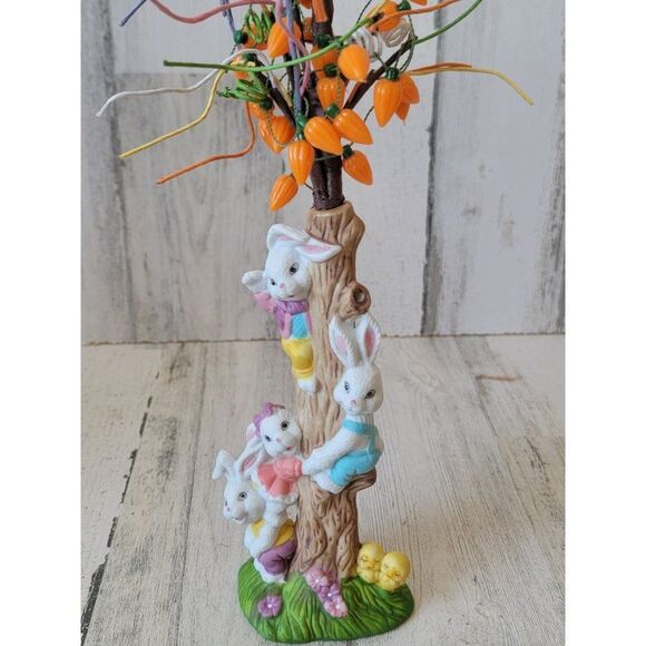 E.U. Easter Bunny carrot tree Ceramic figure chick family spring - Picture 2 of 12